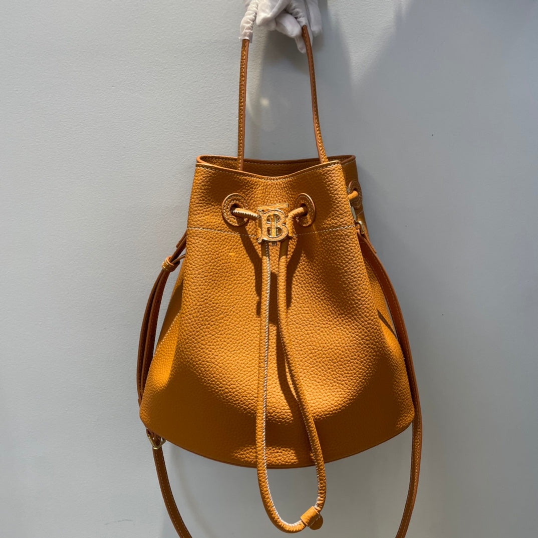 2 colors cow leather drawstring bucket bag