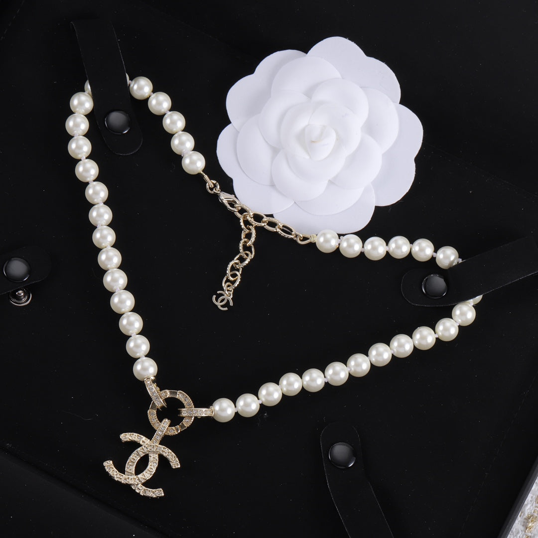 CC Pearl Rhinestone Necklace