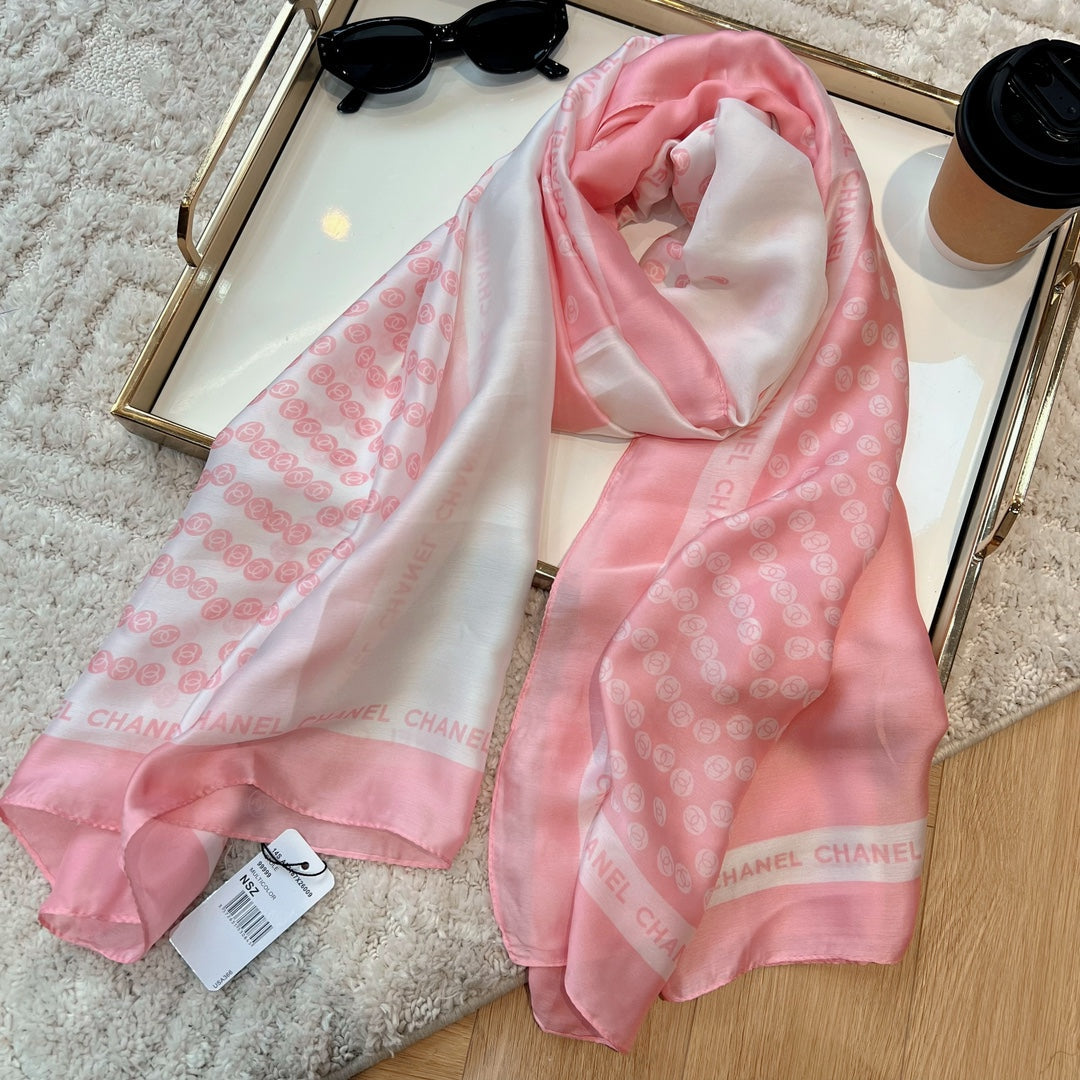 Fashion CC letter stripe printed silk scarf