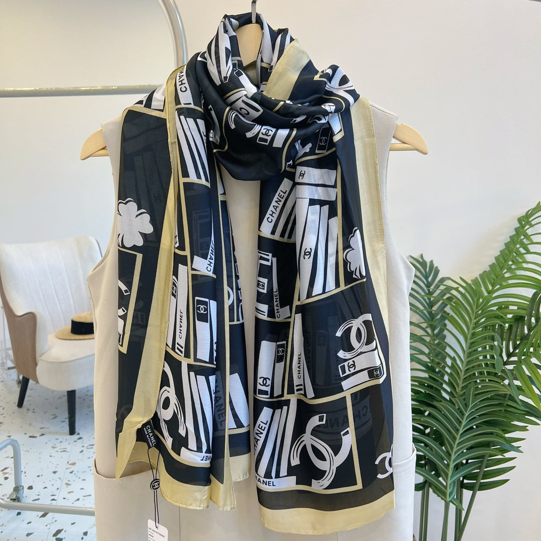 Fashion CC letter stripe printed silk scarf