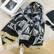 Fashion CC letter stripe printed silk scarf