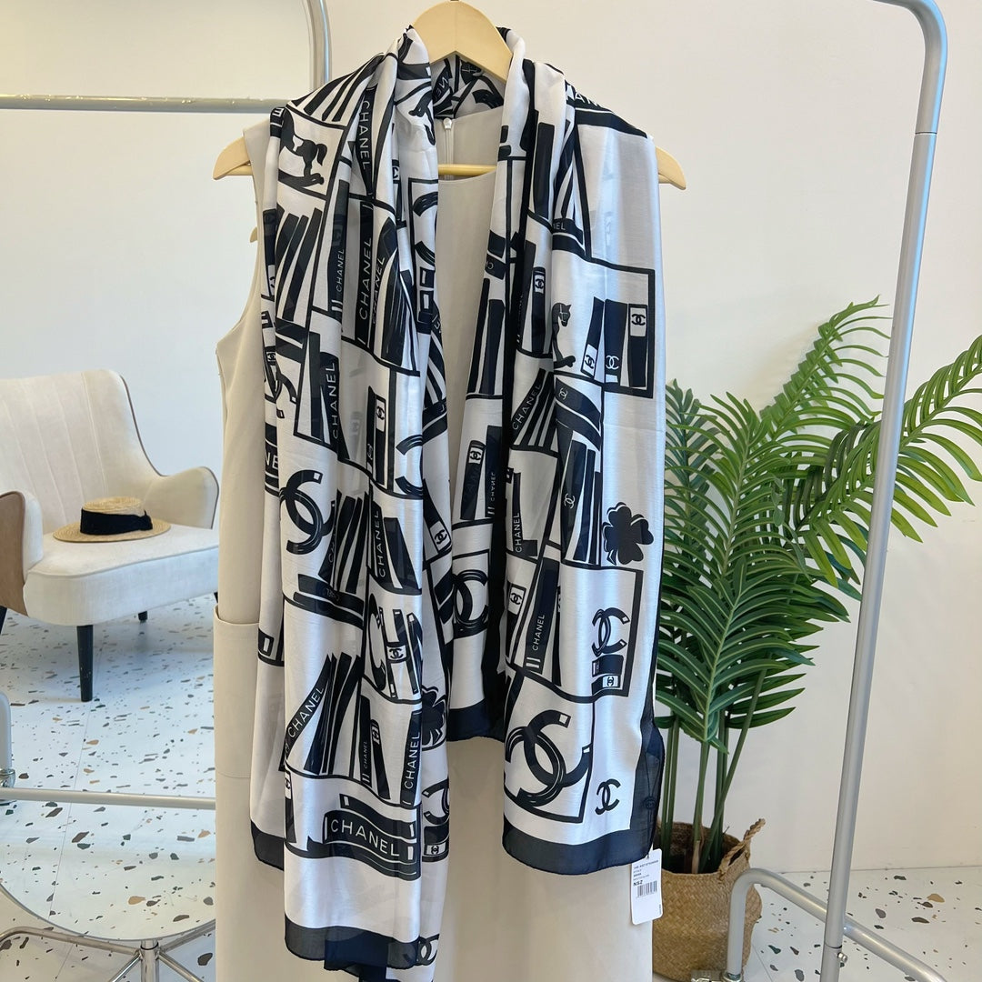 Fashion CC letter stripe printed silk scarf