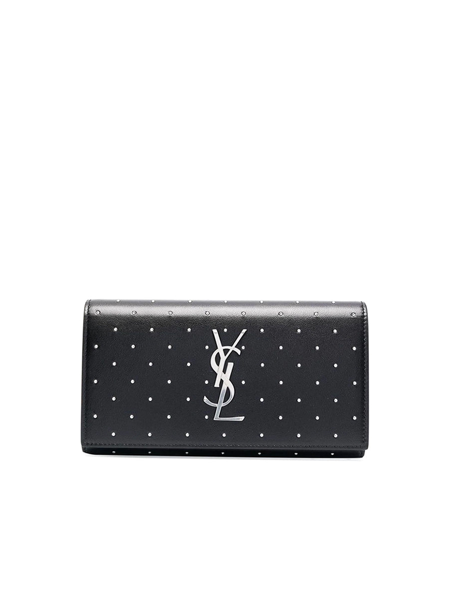 YSL Kate Monogram Studded Clutch in Black