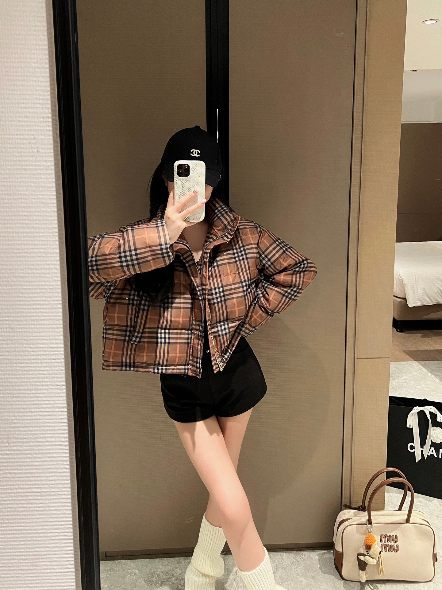 Classic plaid padded jacket