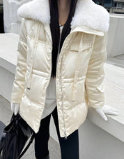 The new 2024 lambswool large lapel waist midi puffer jacket