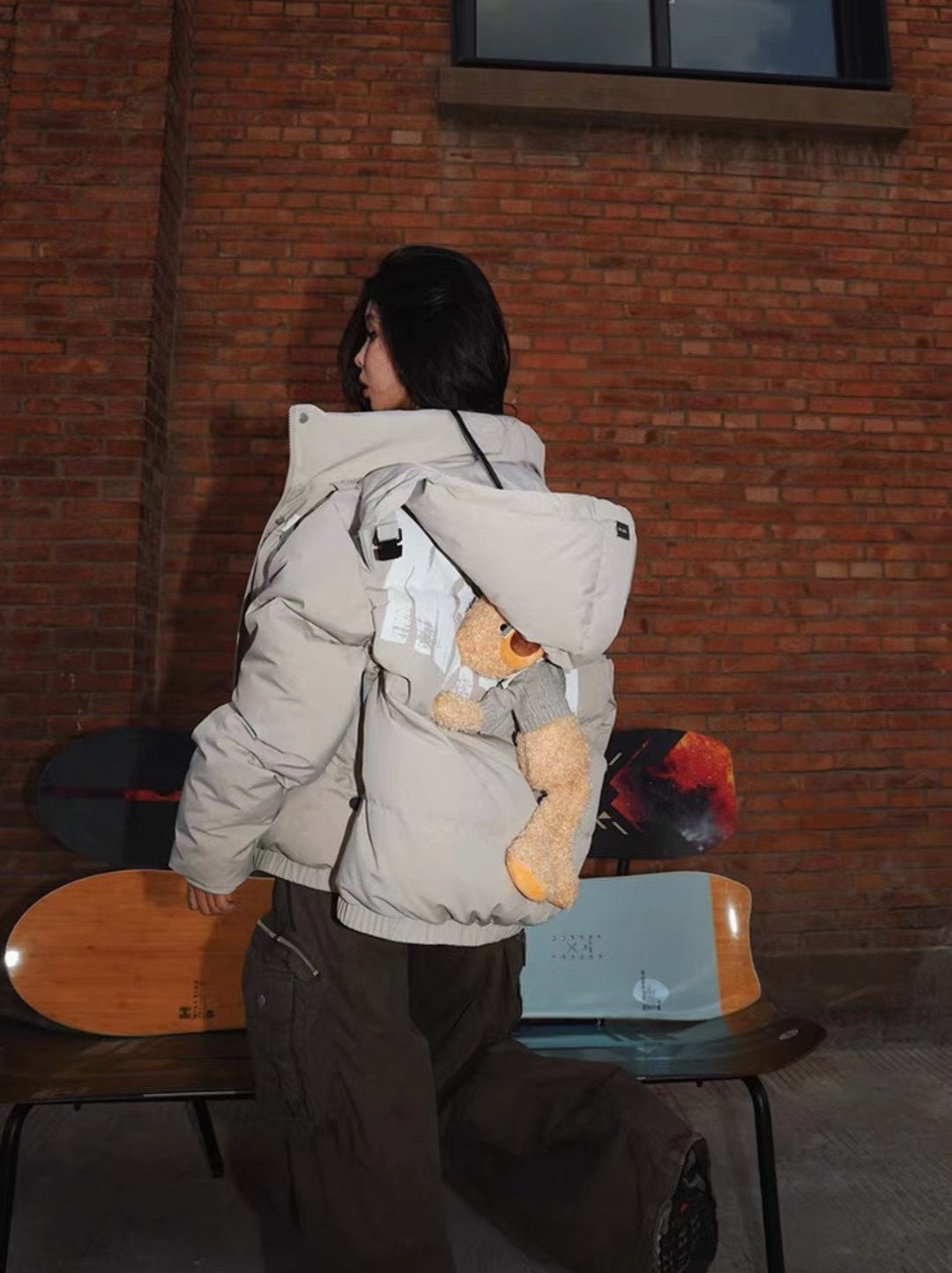 Three-dimensional bear graffiti letter down jacket