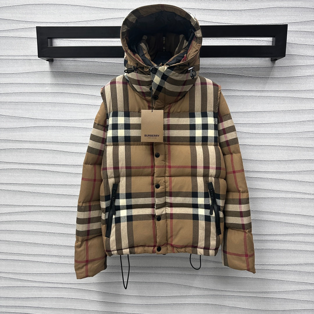 Plaid hooded puffer jacket