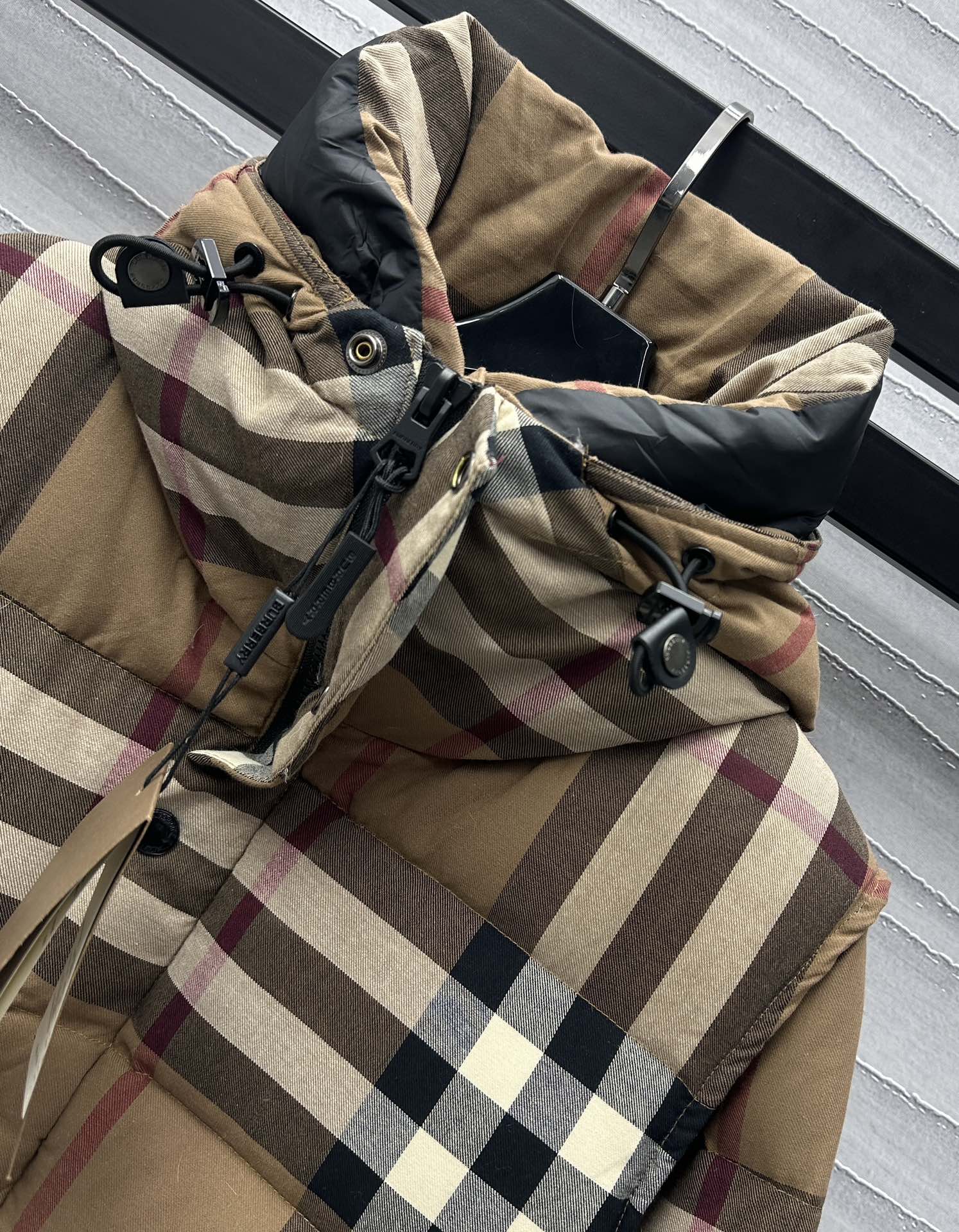 Plaid hooded puffer jacket