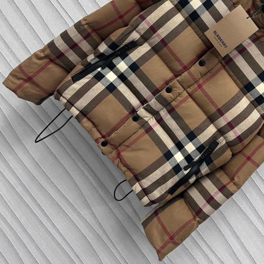 Plaid hooded puffer jacket