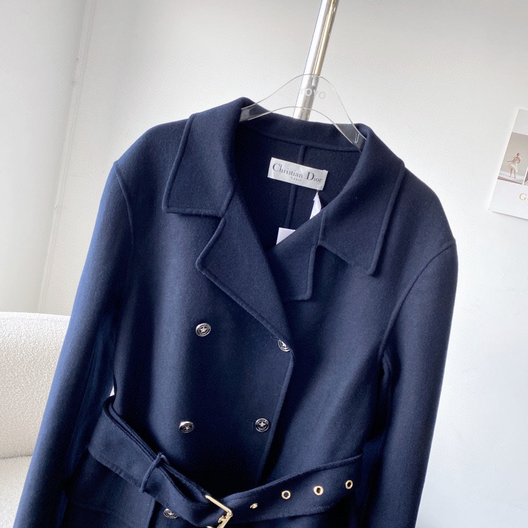 Navy blue reversible tweed cropped coat jacket