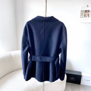 Navy blue reversible tweed cropped coat jacket