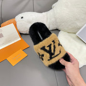 Lv 24SS Fall/Winter colour-block lambswool slippers